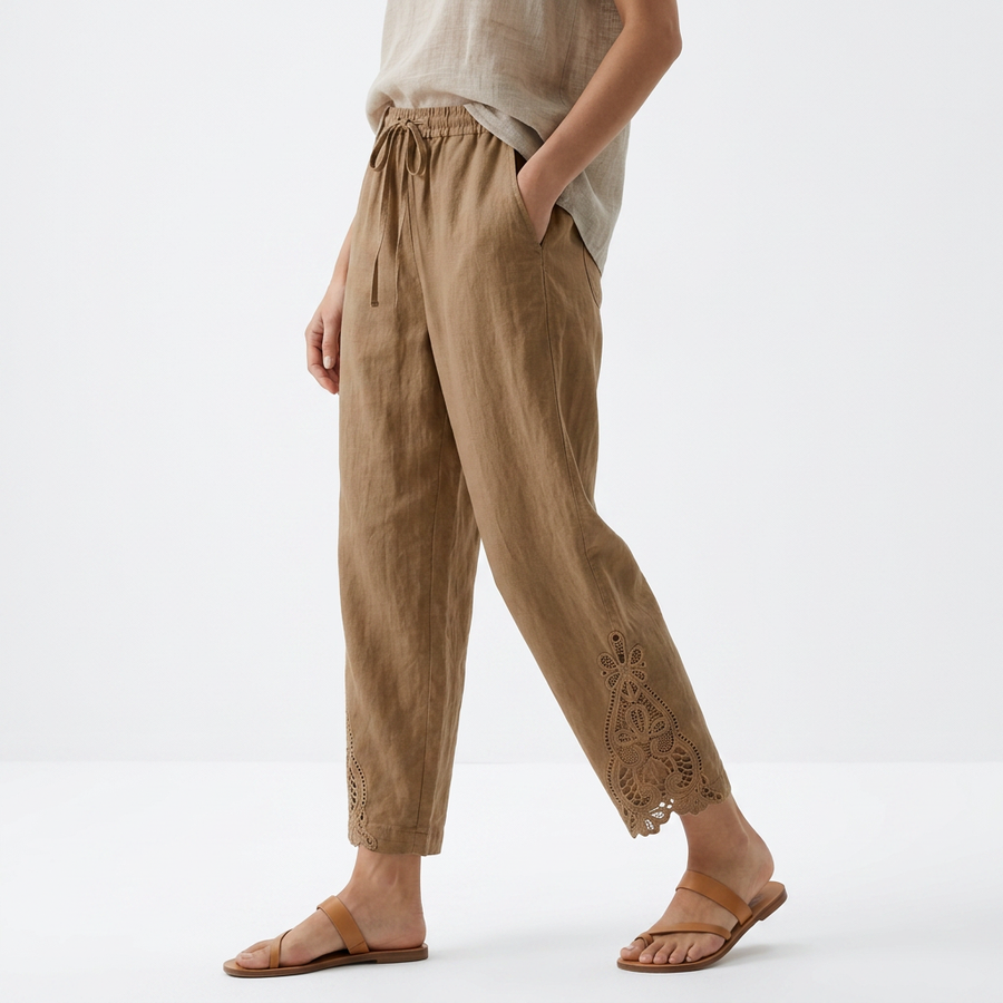 Perrine - Wide-Leg Cropped Trousers with Lace Hem