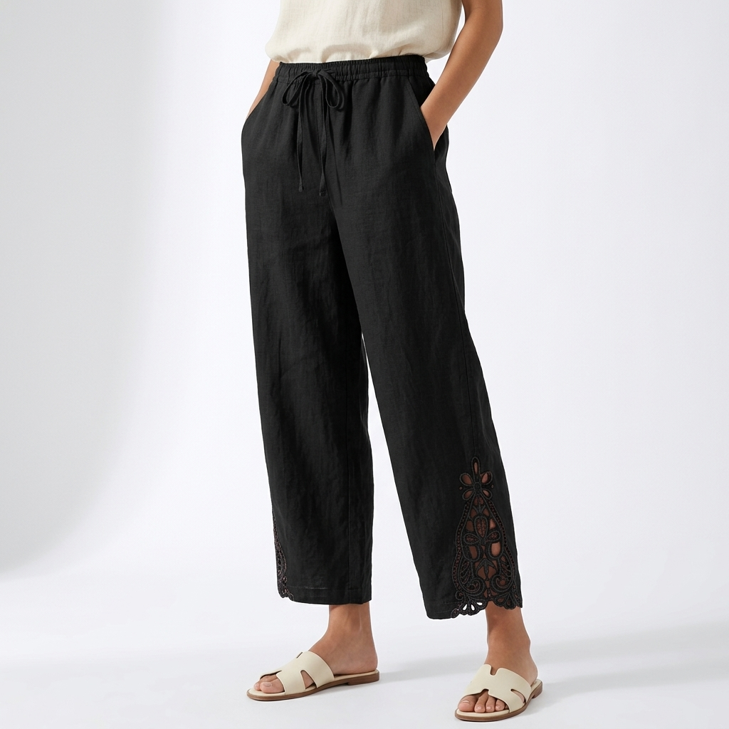 Perrine - Wide-Leg Cropped Trousers with Lace Hem