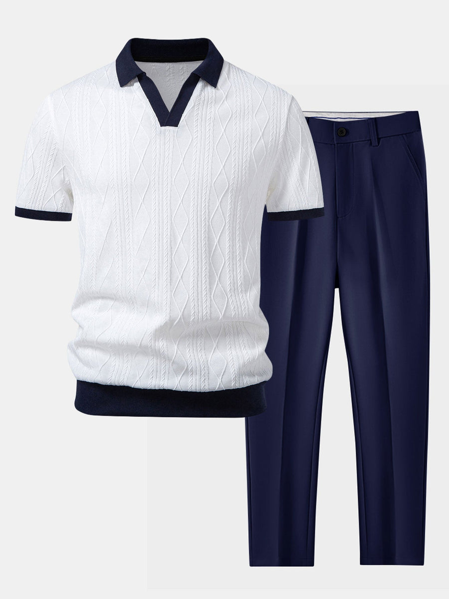 Contrast Geometry Jacquard Knit Polo & Slim Fit Tapered Trousers