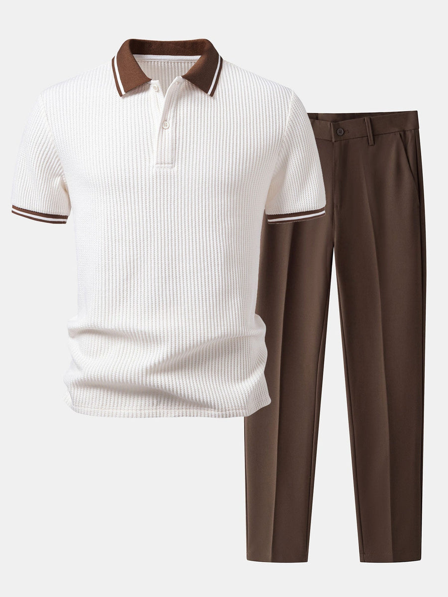 Contrast Stripe Trim Waffle Polo & Slim Fit Tapered Trousers