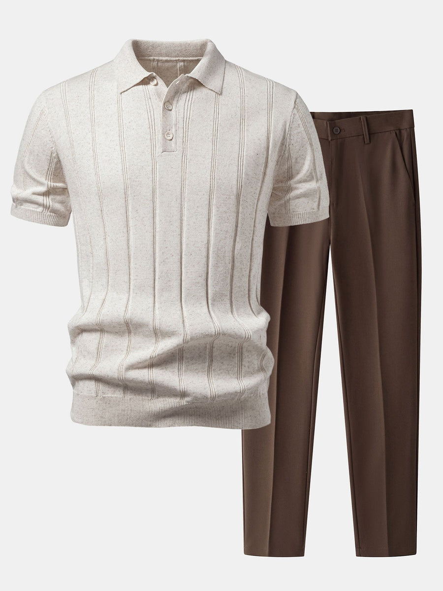 Linen Ribbed Knit Polo & Slim Fit Tapered Trousers
