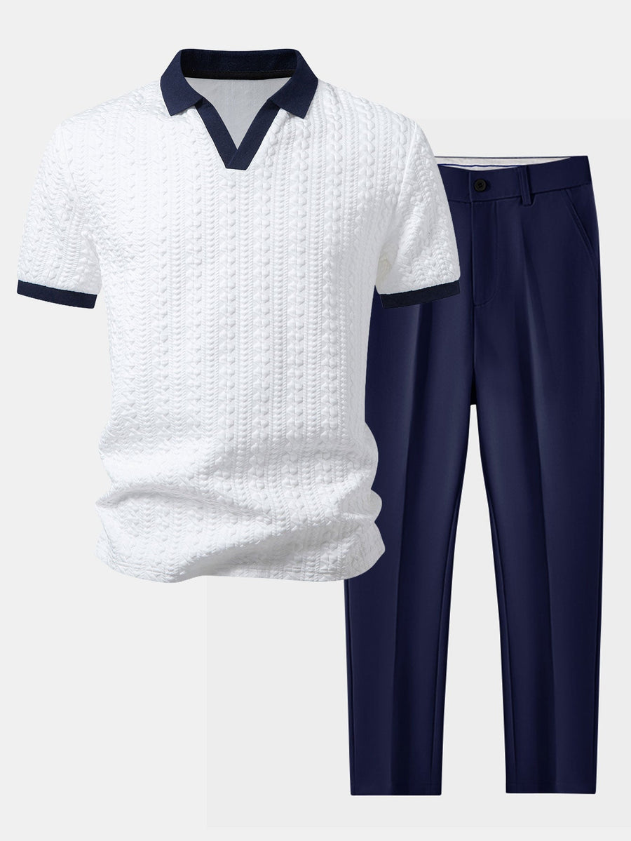 Contrast Jacquard Polo & Slim Fit Tapered Trousers