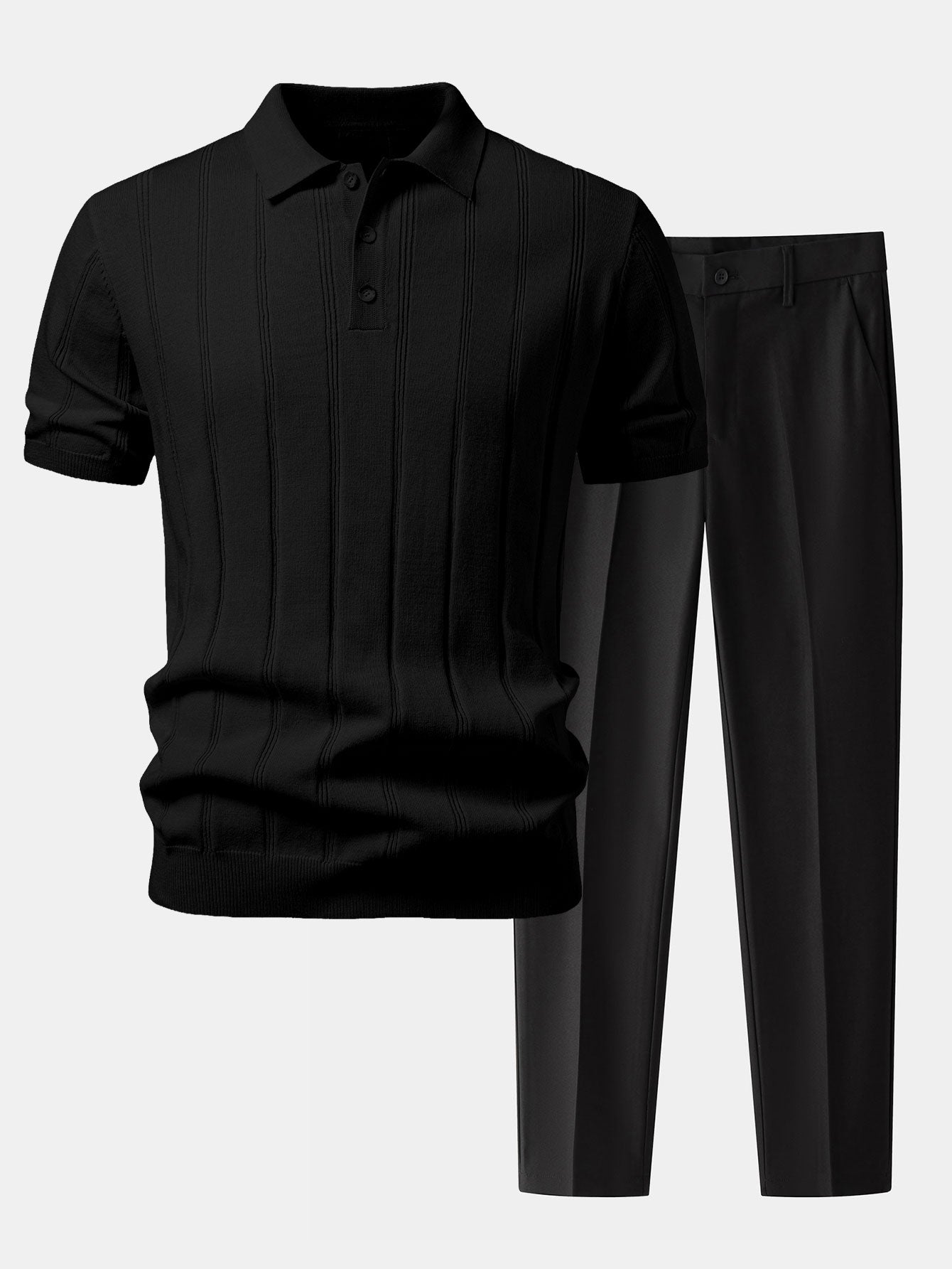 Linen Ribbed Knit Polo & Slim Fit Tapered Trousers