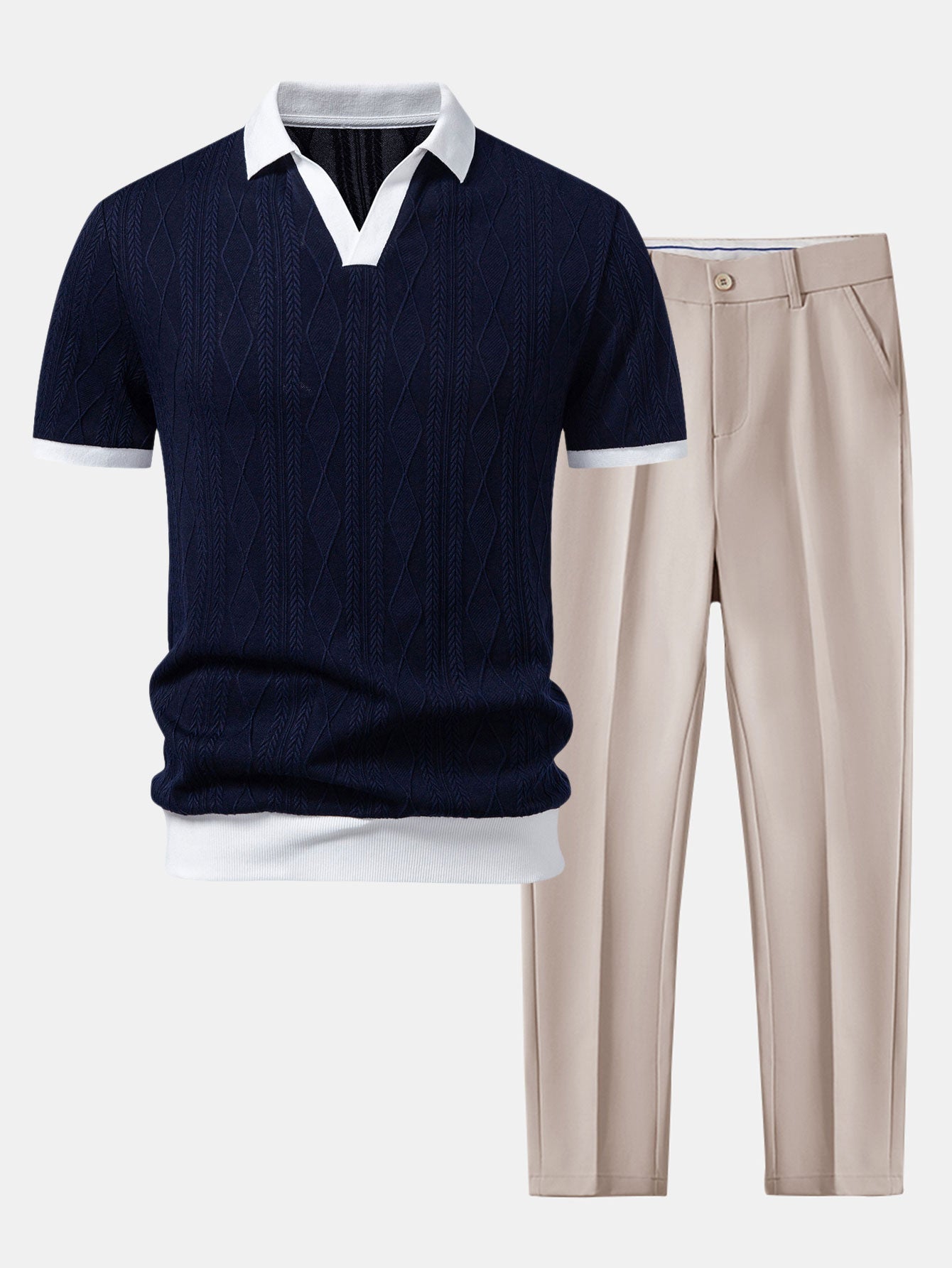 Contrast Geometry Jacquard Knit Polo & Slim Fit Tapered Trousers