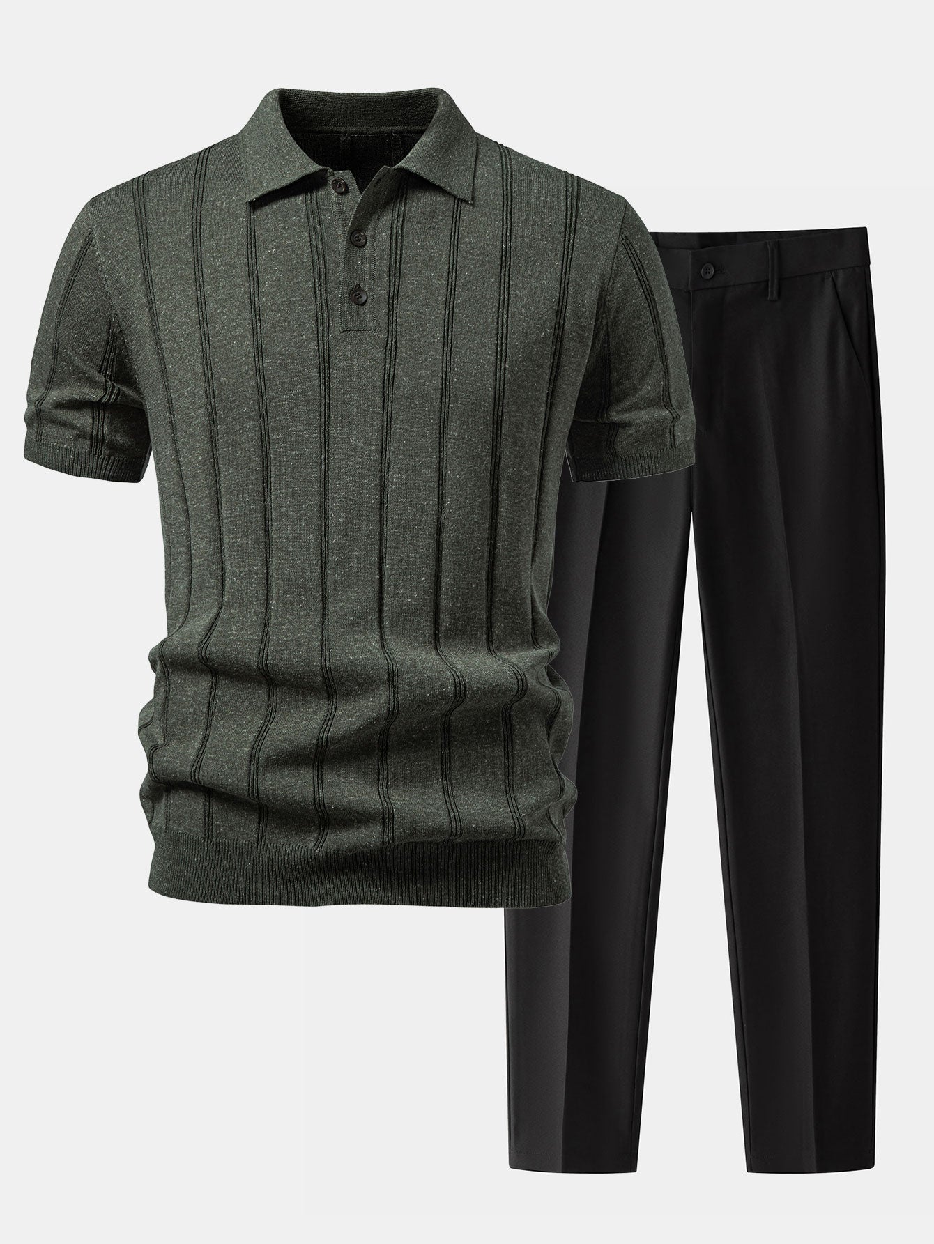 Linen Ribbed Knit Polo & Slim Fit Tapered Trousers