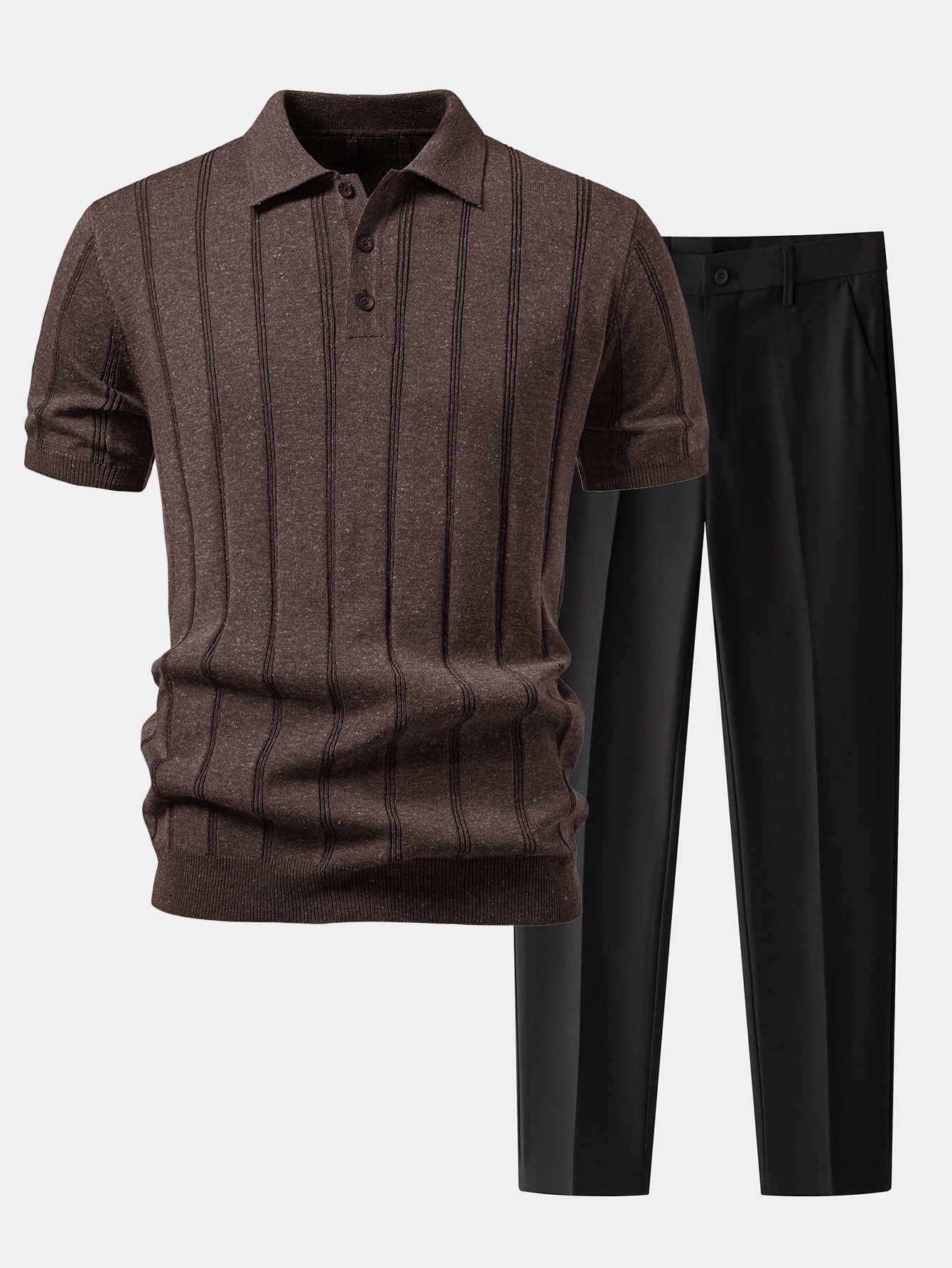 Linen Ribbed Knit Polo & Slim Fit Tapered Trousers