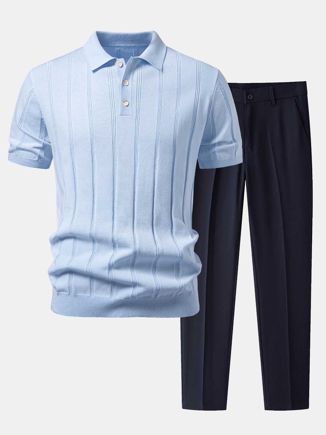Linen Ribbed Knit Polo & Slim Fit Tapered Trousers