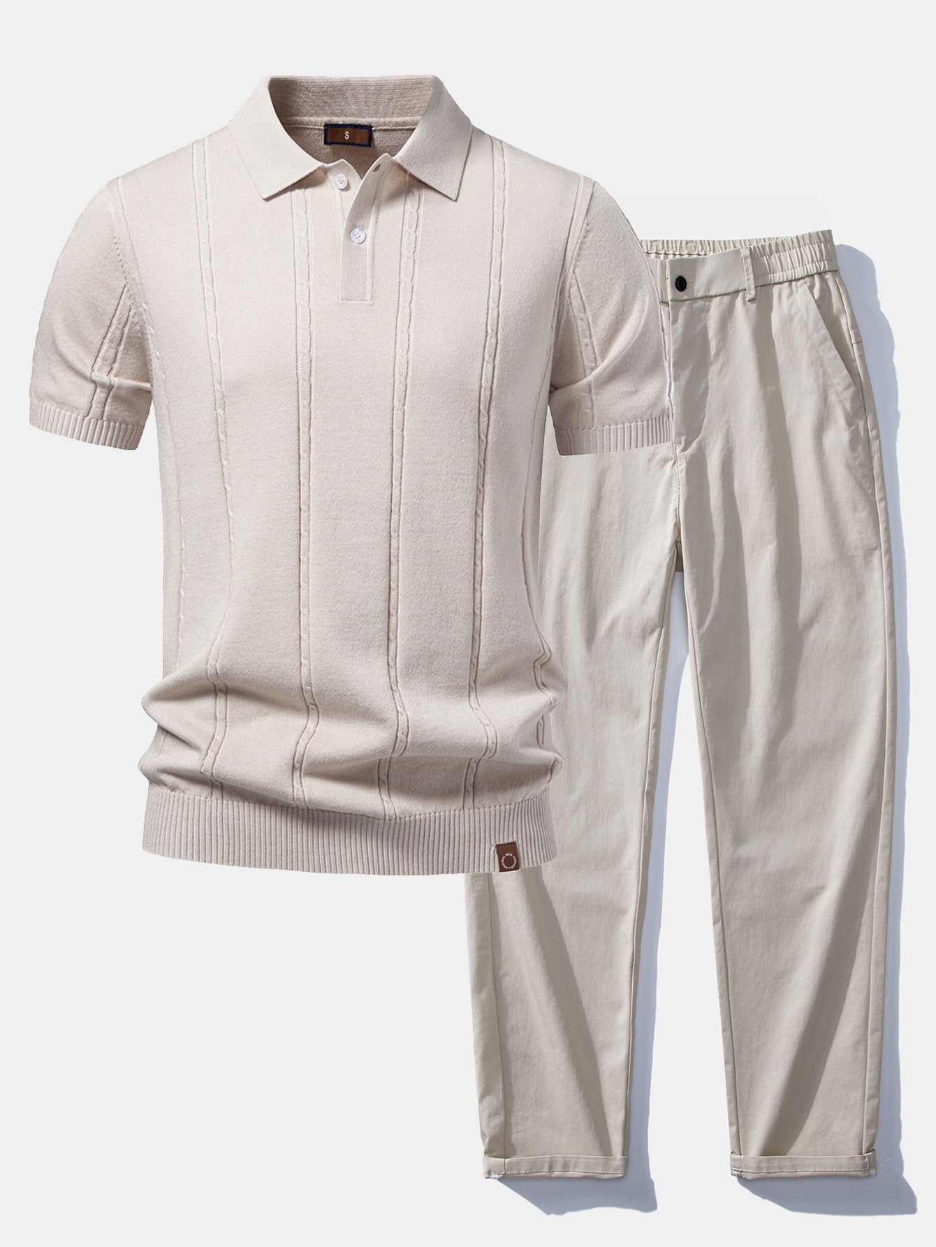 Twist Knit Polo & Elastic Waist Straight Leg Trousers