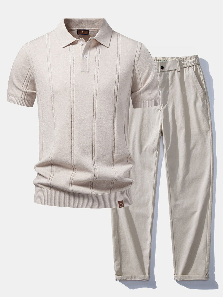 Twist Knit Polo & Elastic Waist Straight Leg Trousers
