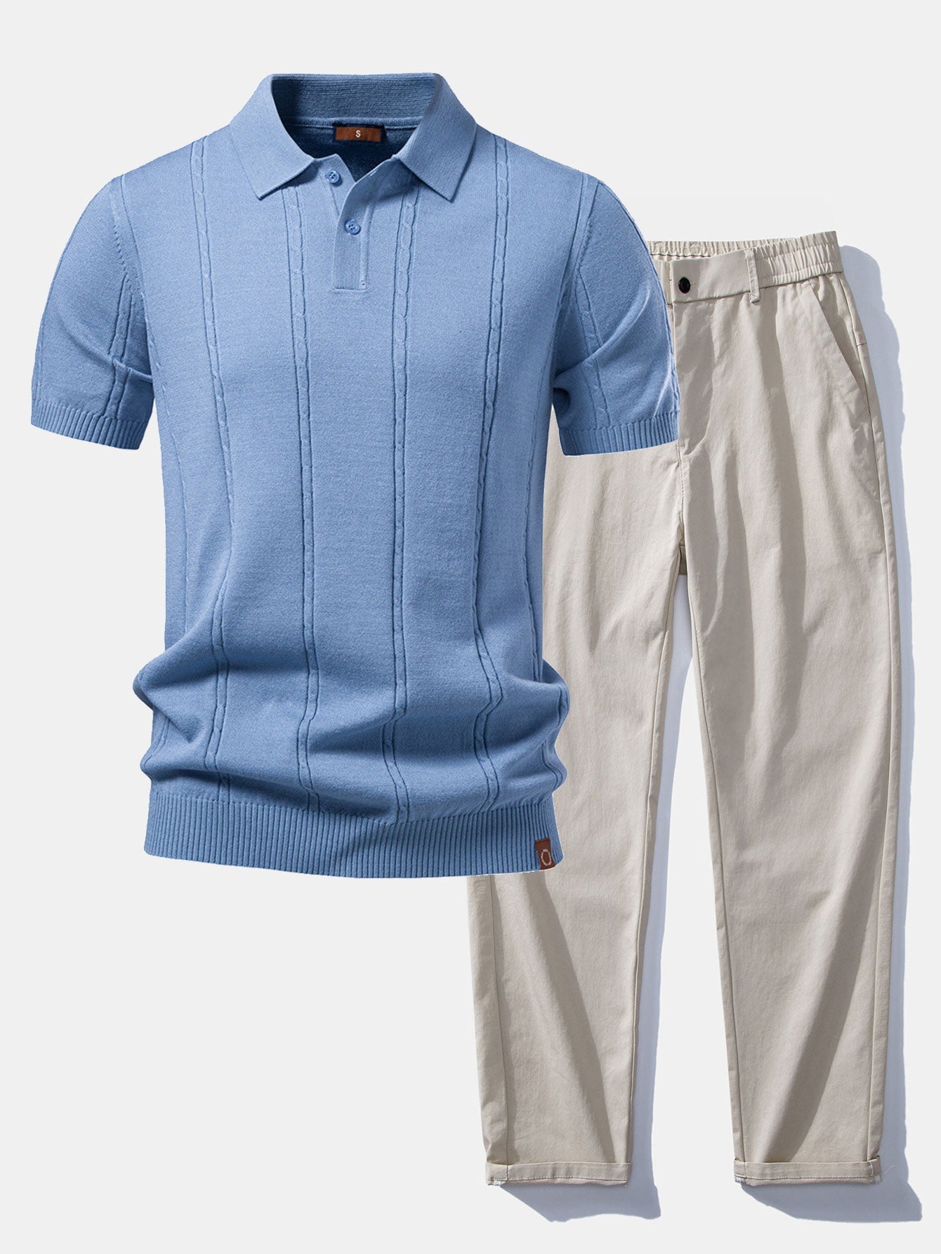 Twist Knit Polo & Elastic Waist Straight Leg Trousers