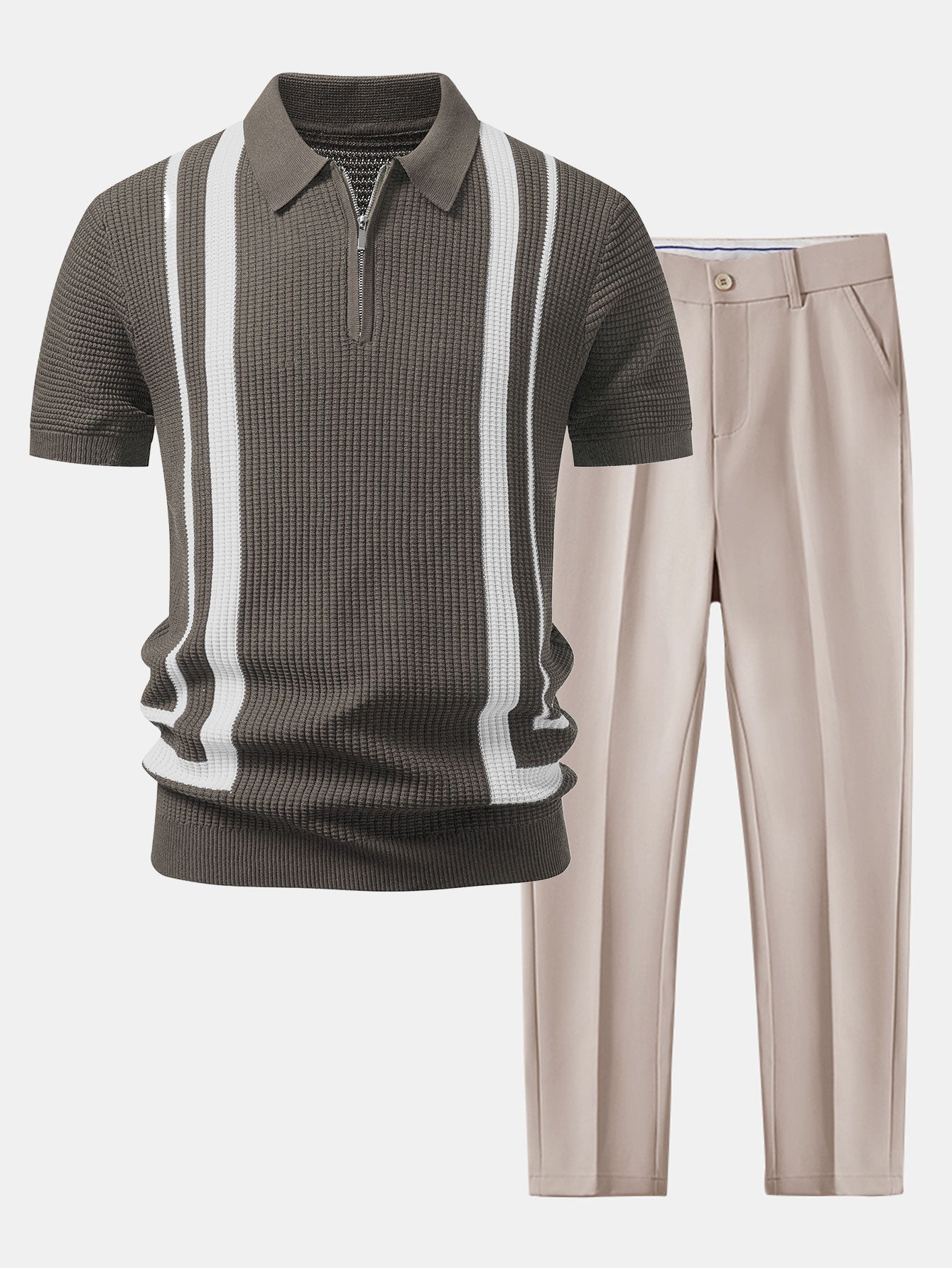 Contrast Zipper Polo & Slim Fit Tapered Trousers