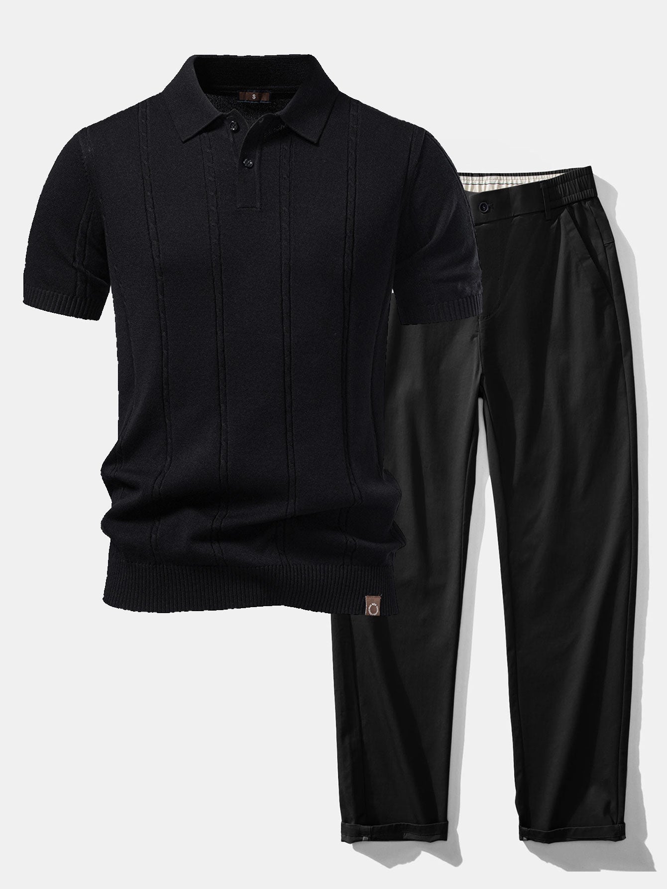 Twist Knit Polo & Elastic Waist Straight Leg Trousers