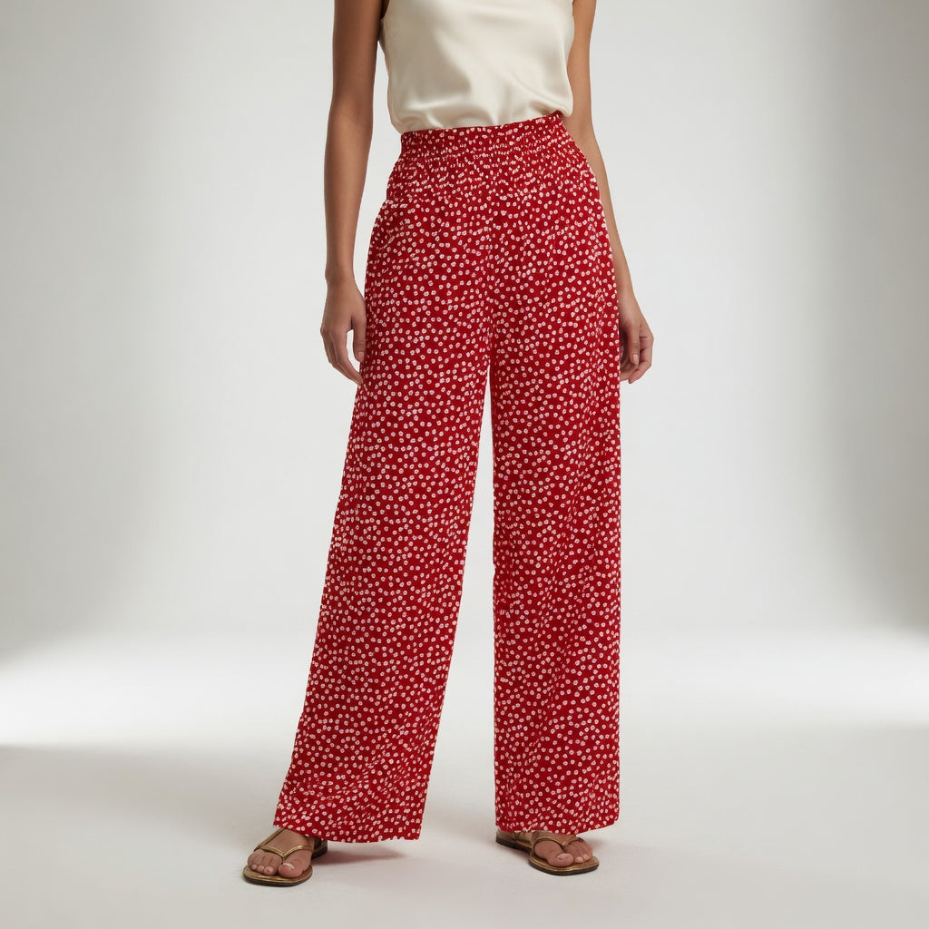 Cleophine - Fluid Printed Comfortable-Waist Trousers