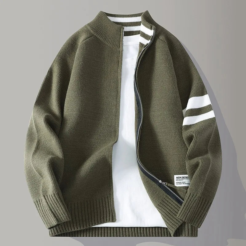 Marcus Classic Ribbed Zip Sweater - Army Green