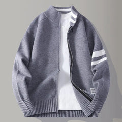 Marcus Classic Ribbed Zip Sweater - Slate Gray