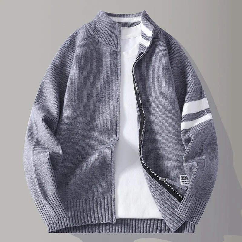 Marcus Classic Ribbed Zip Sweater - Slate Gray