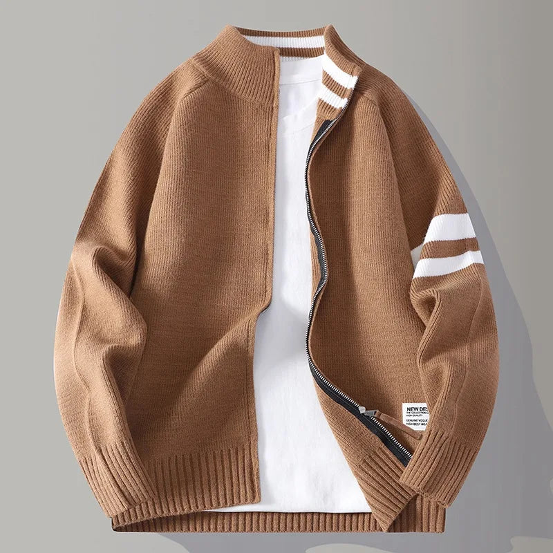 Marcus Classic Ribbed Zip Sweater - Sienna Brown