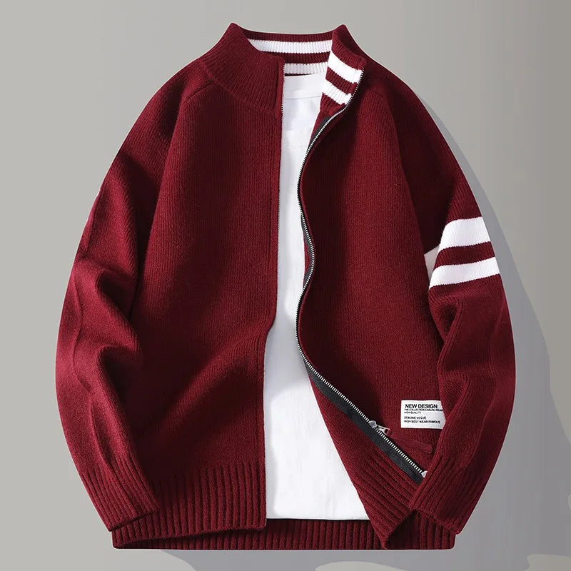 Marcus Classic Ribbed Zip Sweater - Maroon