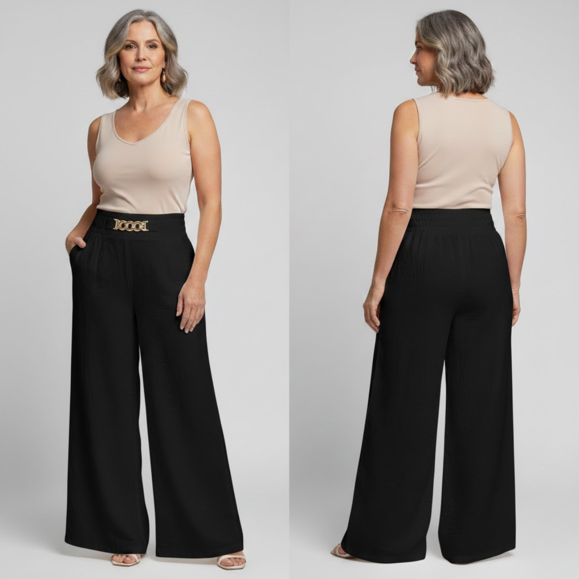 Evelyne - Sculpting High-Waisted Wide-Leg Trousers