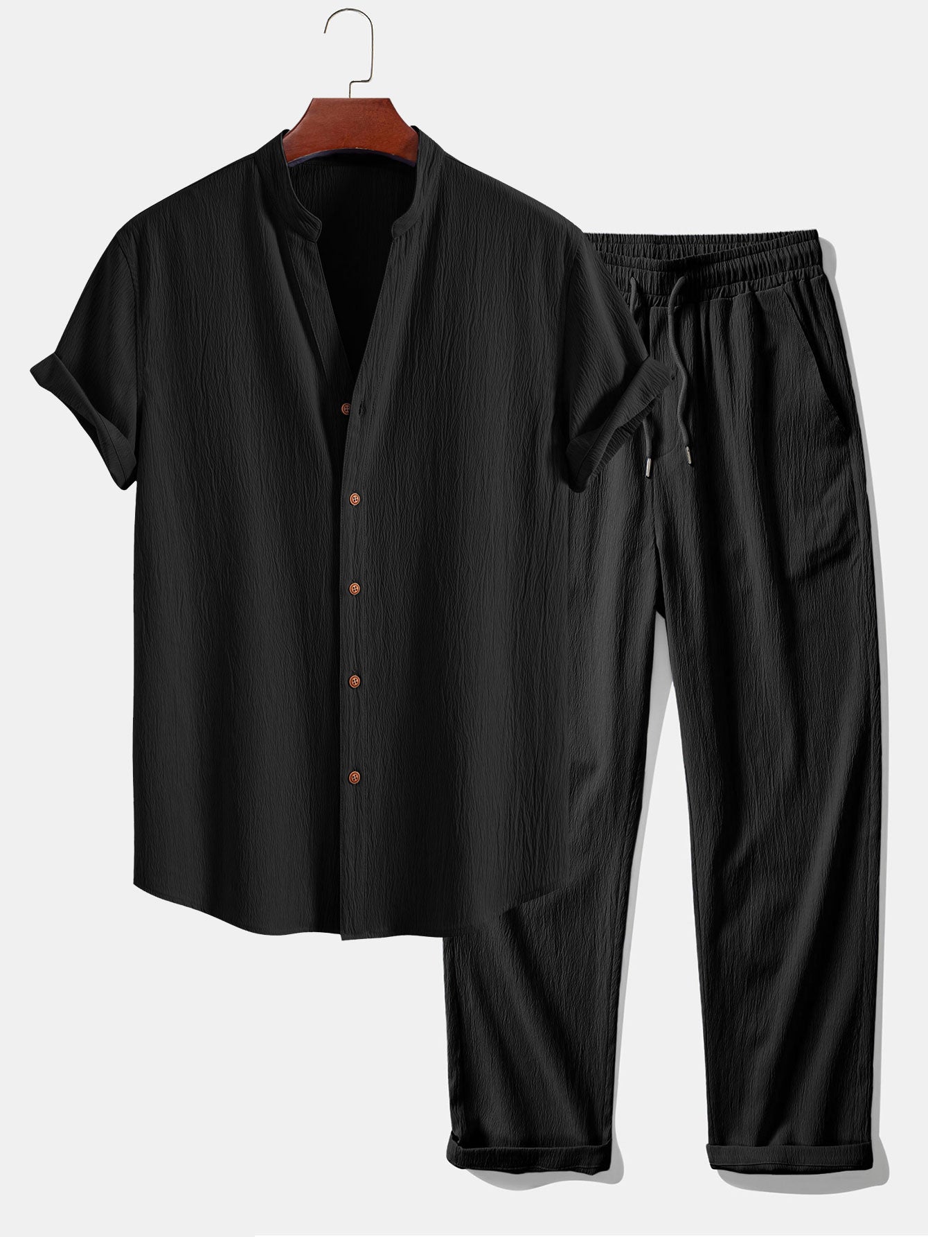 Gerimpelde textuur<tc>rood</tc> V-hals shirt &amp; kreuk textuur<tc>rood</tc> Rechte broek