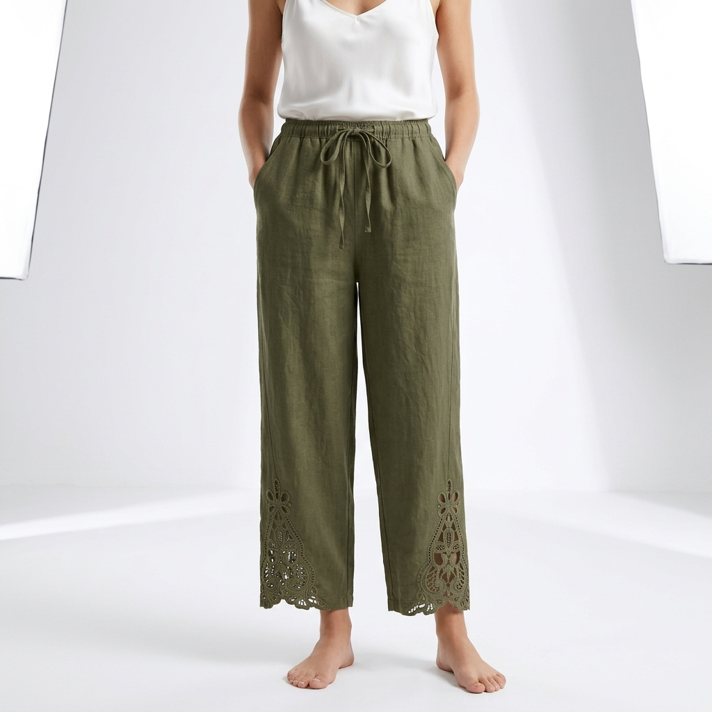 Perrine - Wide-Leg Cropped Trousers with Lace Hem
