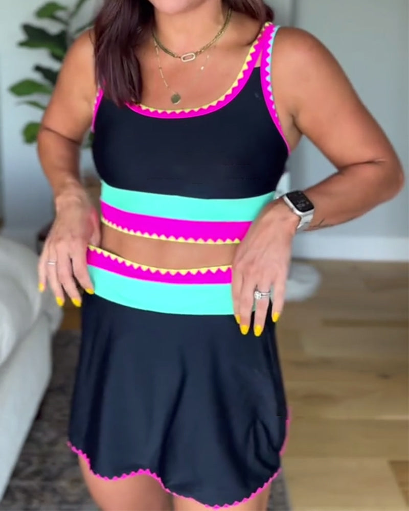 Rumba | Colour-Block Striped Tankini with Skirt