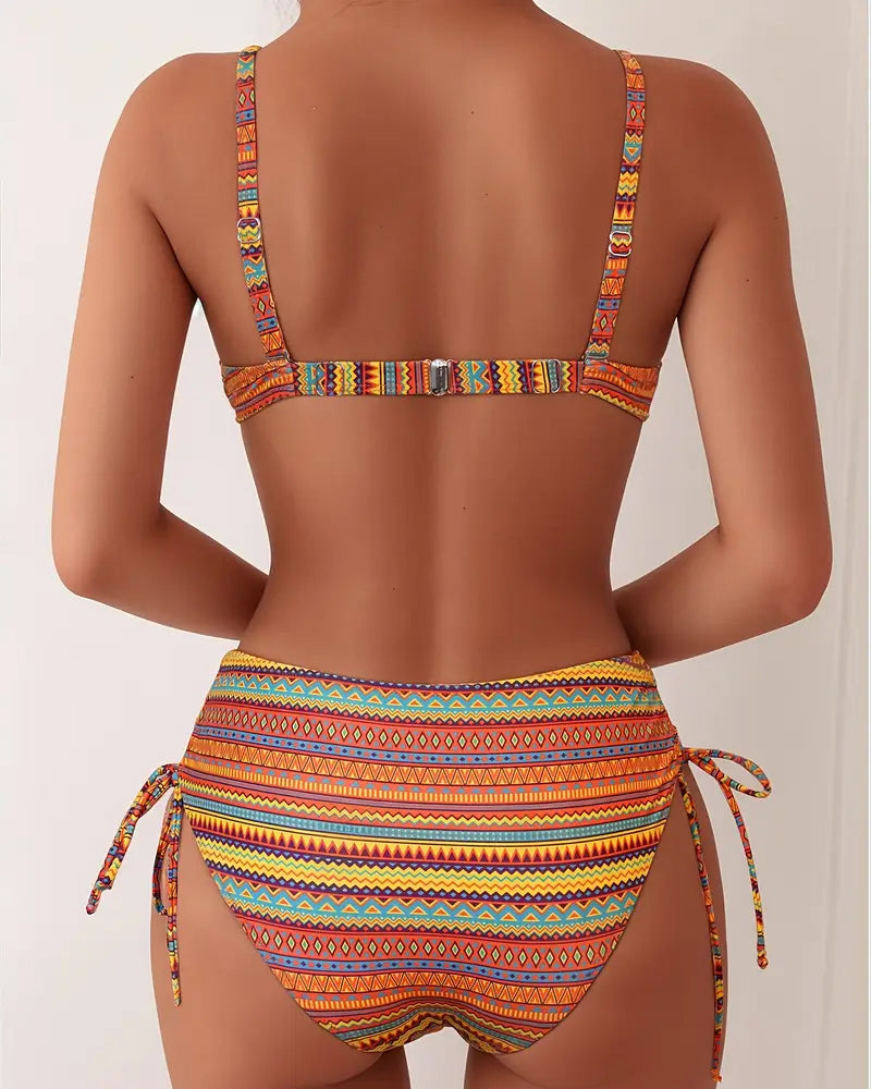 Zafra | Bandeau Bikini with Warm-Toned Tribal Print