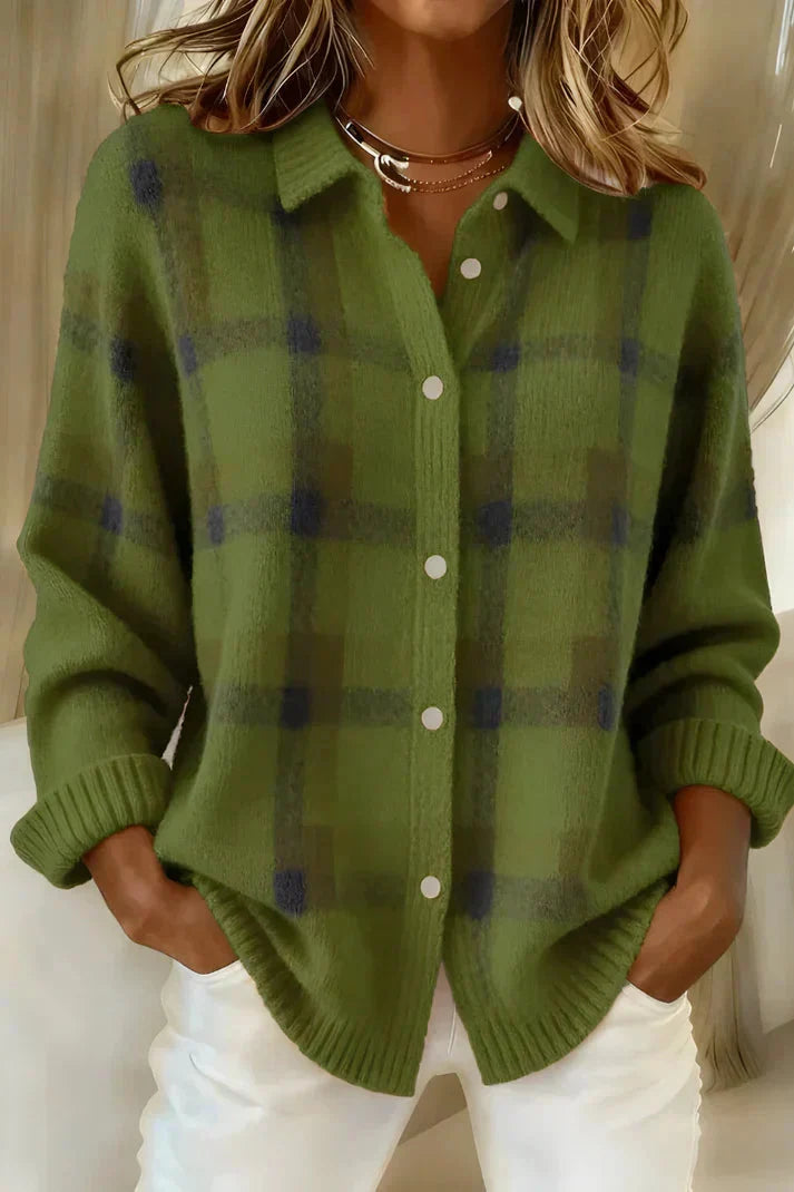 Haley Cozy Plaid Knit Cardigan