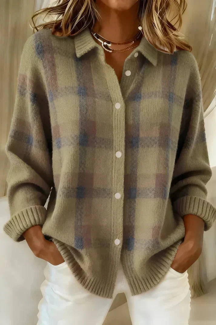 Haley Cozy Plaid Knit Cardigan