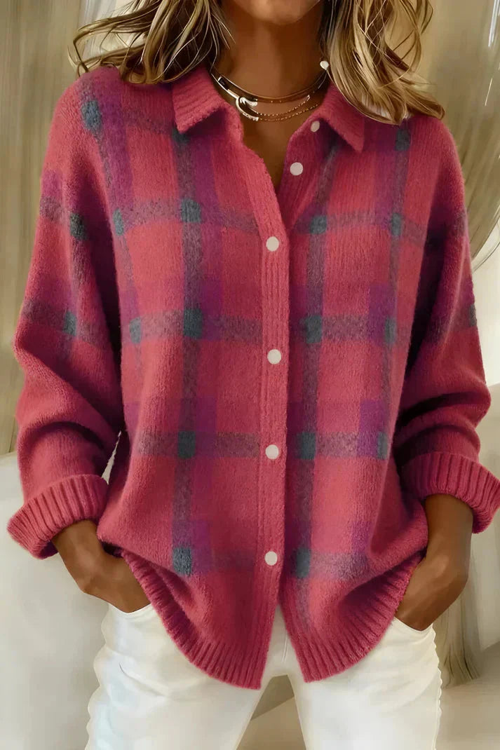 Haley Cozy Plaid Knit Cardigan