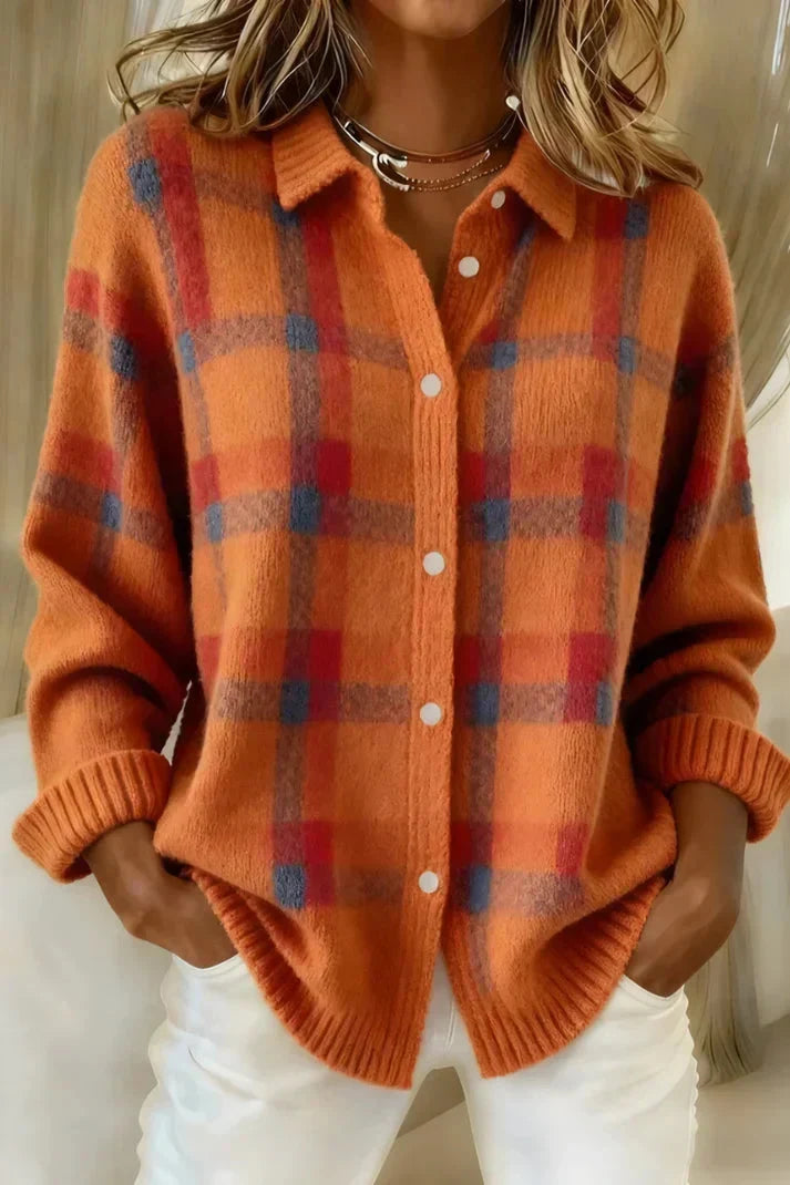 Haley Cozy Plaid Knit Cardigan