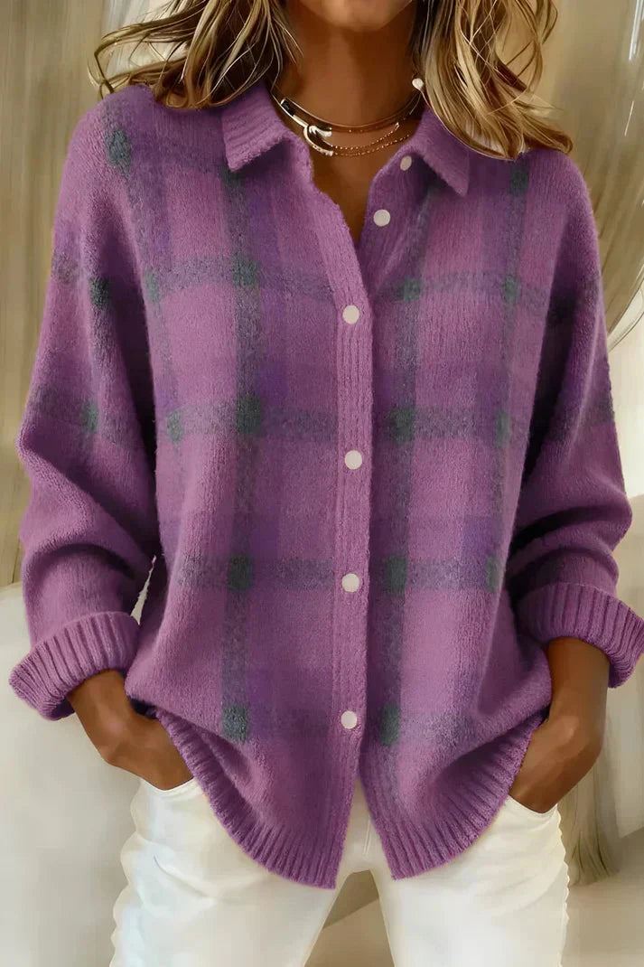 Haley Cozy Plaid Knit Cardigan