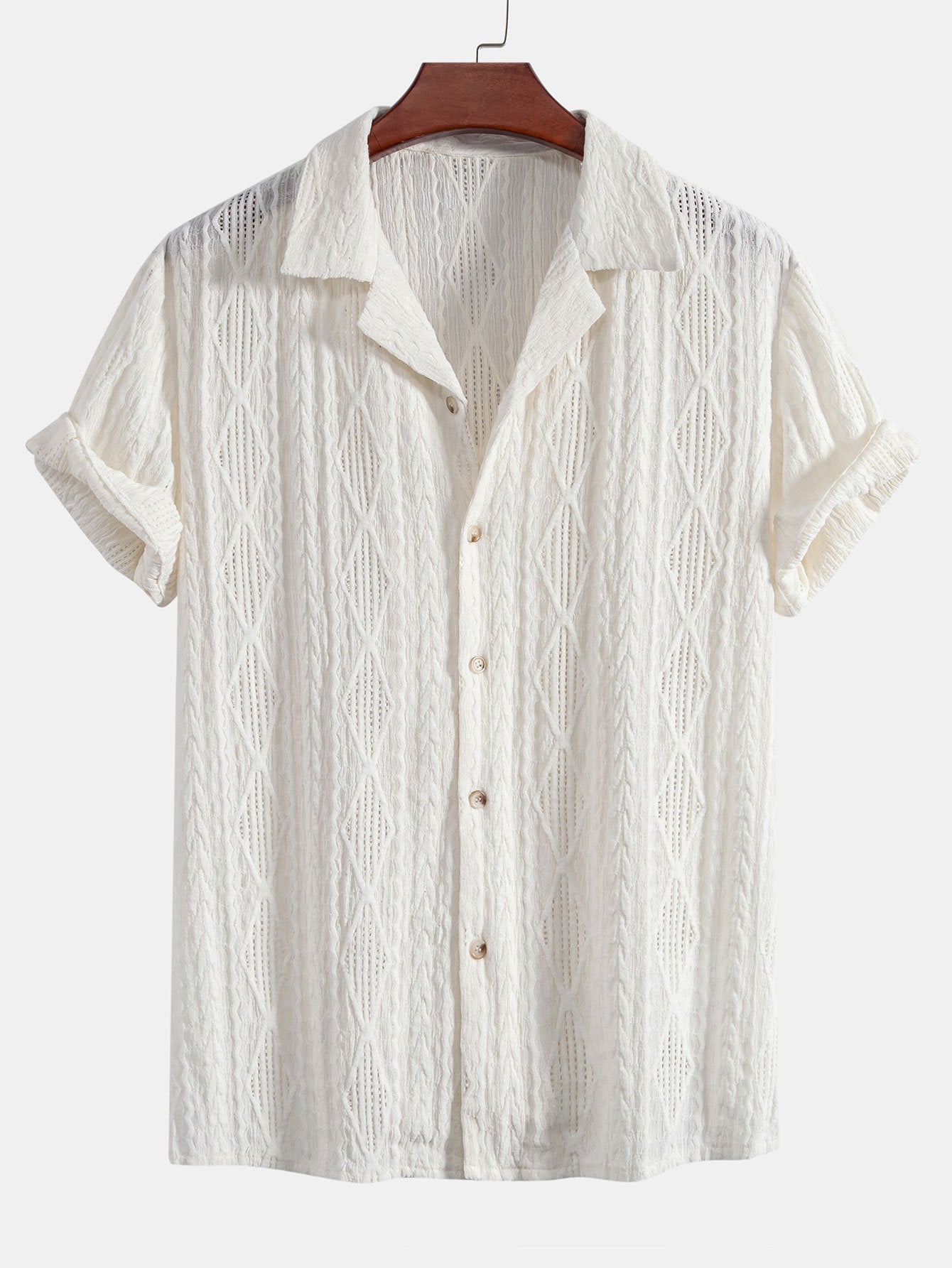 Geometrisch Jacquard Cubaanse Shirt & Rechte Linnen Broek