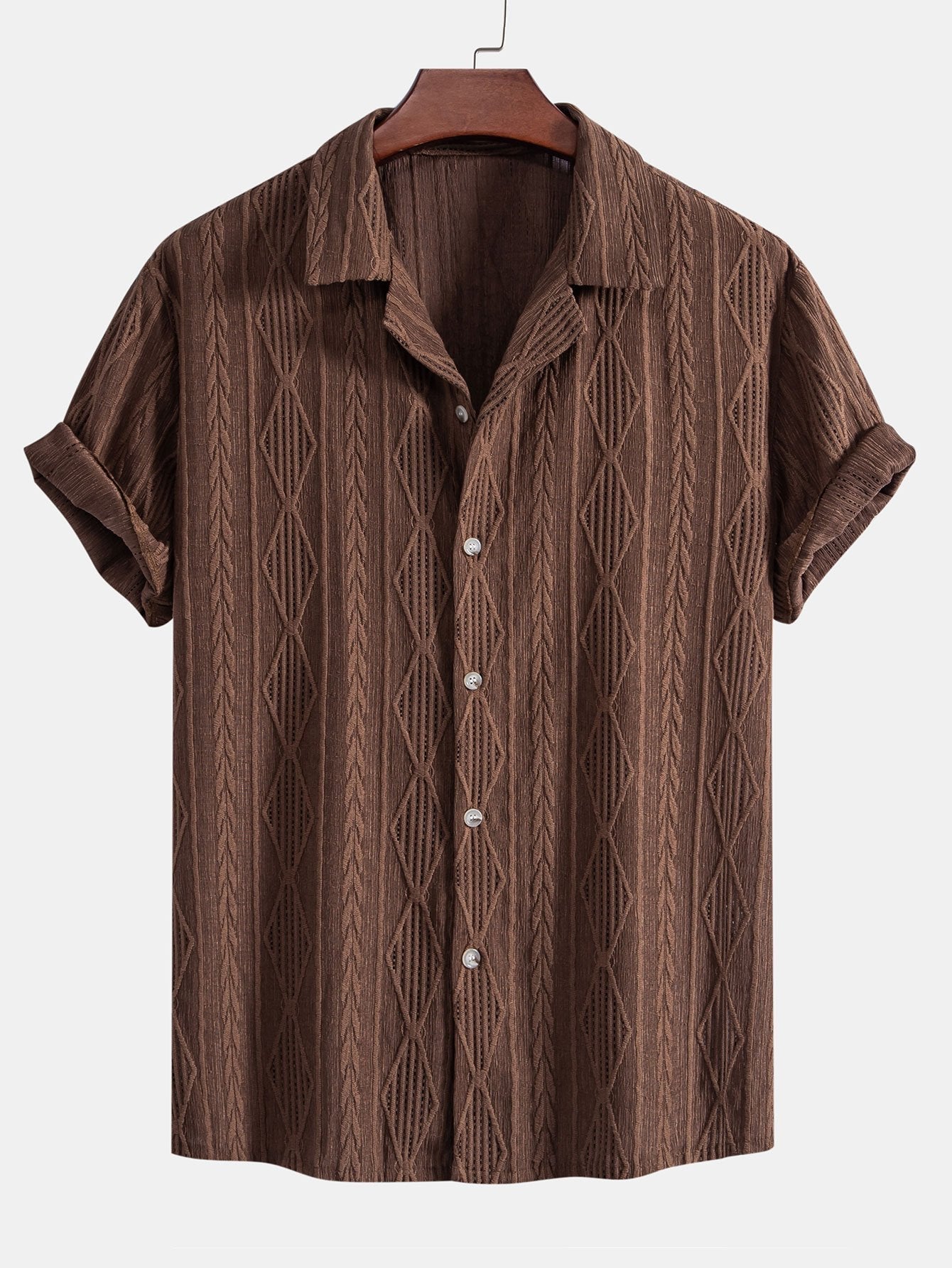 Geometrisch Jacquard Cubaanse Shirt & Rechte Linnen Broek