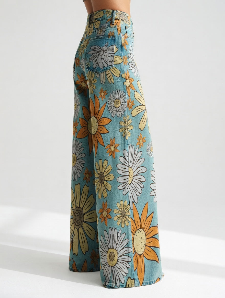 Florivane - Retro Floral Wide-Leg Trousers